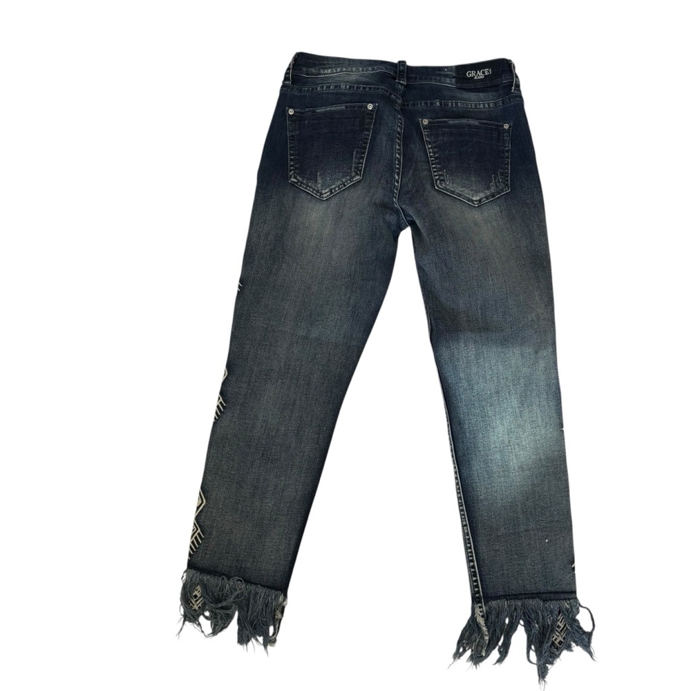 Grace Embroidered Side-Trim Straight-Leg Jeans in Dark Blue Women’s 30 - Picture 3 of 8